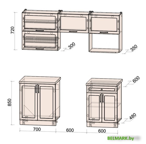 Готовая кухня Интерлиния Тренд 1.9В (мята/мята/дуб бунратти) - фото2