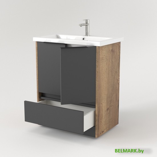 Дабер Тумба под умывальник 017 Cersanit Como 70 Т17.7С.0.22Ч (дуб галифакс/серый/ручка черная) - фото2