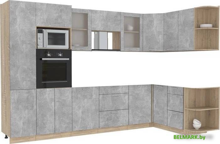 Готовая кухня Интерлиния Мила 1.68x3.2 правая без столешницы (бетон/бетон) - фото