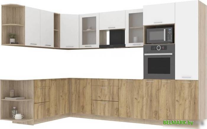 Готовая кухня Интерлиния Мила 1.88x3.2 левая без столешницы (белый платинум/дуб золотой) - фото