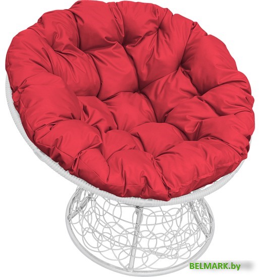 Кресло M-Group Папасан 12020106 (белый ротанг/красная подушка) - фото