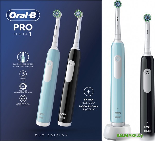 Комплект зубных щеток Oral-B Pro Series 1 D305.523.3H (2 шт, черный/бирюзовый) - фото