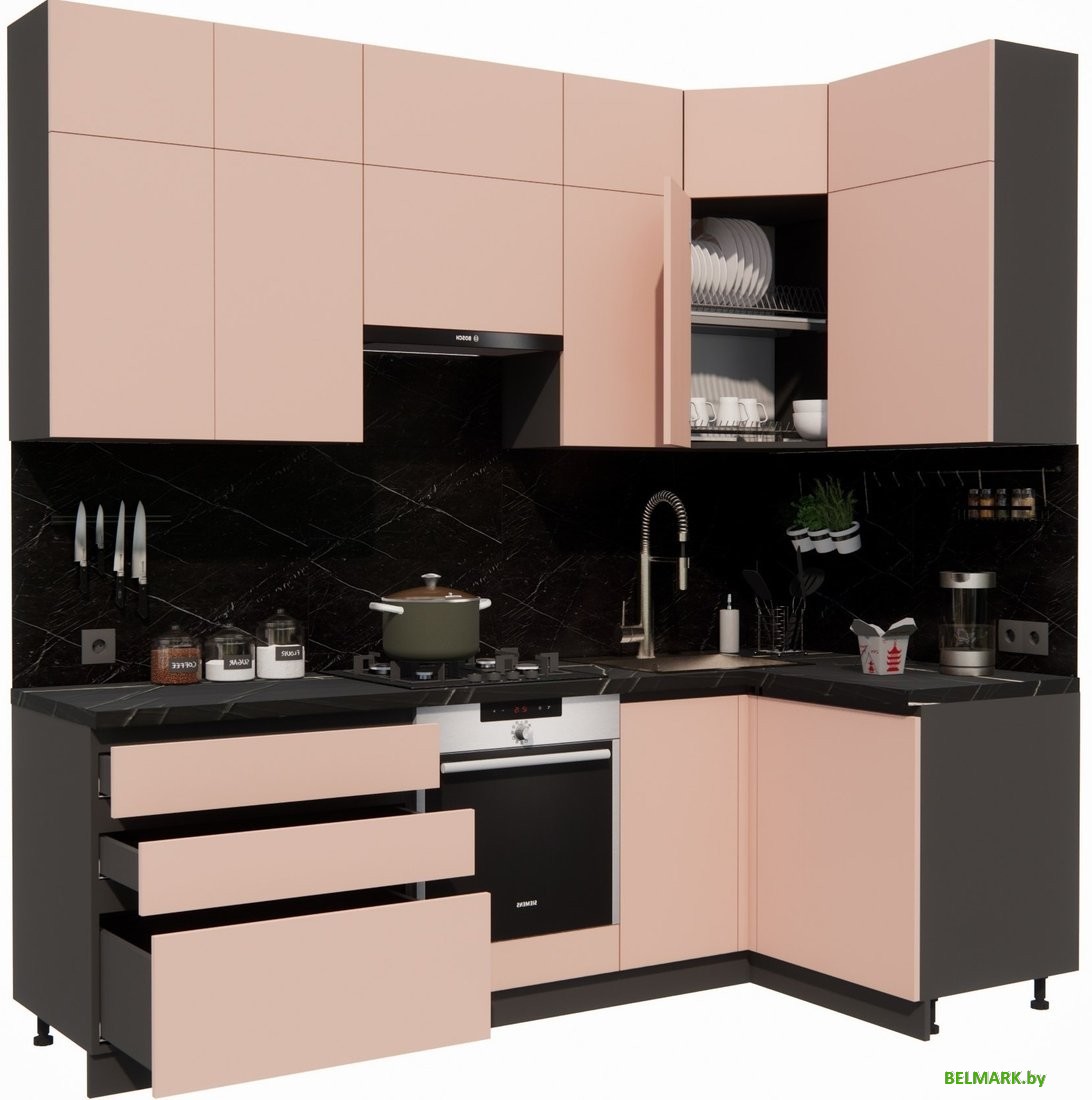 Готовая кухня ВерсоМебель Эко Премиум 1.2x2.4 правая (пудровый/ст. тунис) - фото2