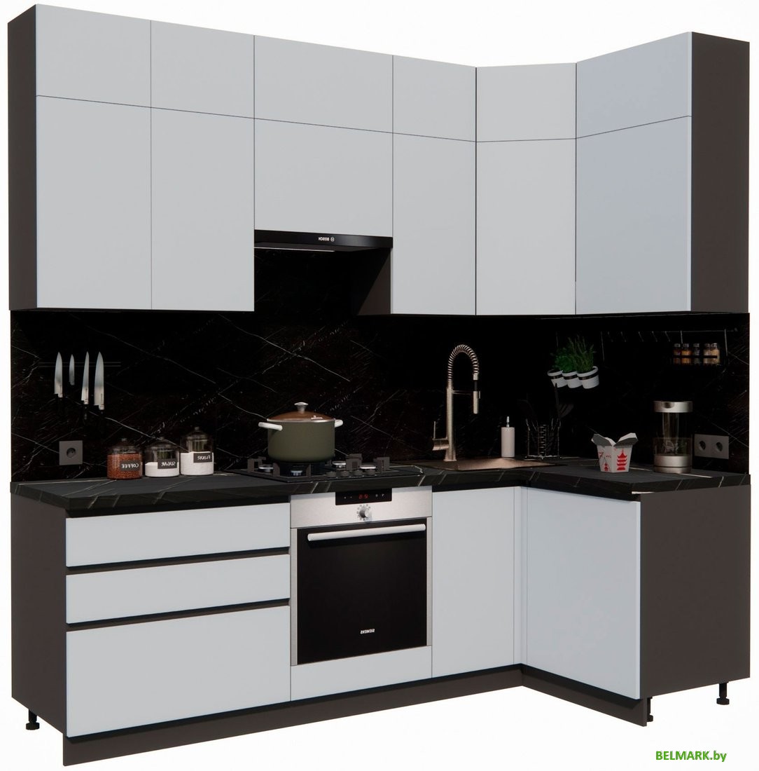 Готовая кухня ВерсоМебель Эко Премиум 1.2x2.4 правая (сумеречный голубой/ст. тунис) - фото