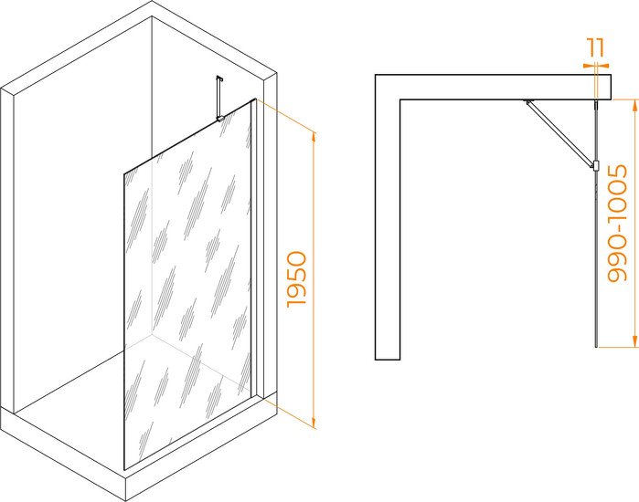Душевая стенка RGW WA-102B 351010210-14 100 (черный/прозрачное стекло) - фото2