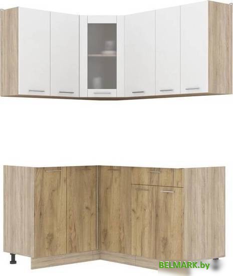 Готовая кухня Интерлиния Мила 12x16 без столешницы (белый платинум/дуб золотой) - фото