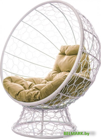 Кресло M-Group Кокос на подставке 11590101 (белый ротанг/бежевая подушка) - фото
