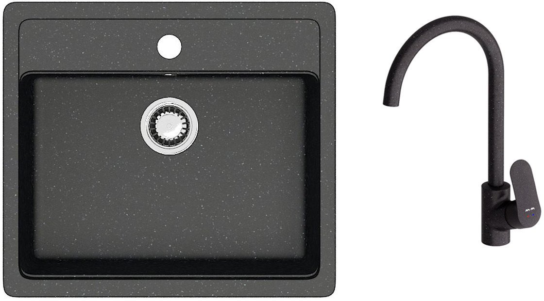 Кухонная мойка Berge BR-5750 + Like F8007122 (черный) - фото