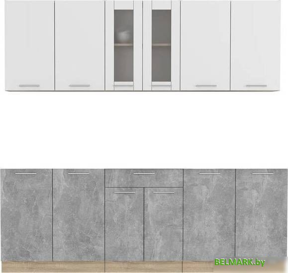 Готовая кухня Интерлиния Мила 22 без столешницы (белый платинум/бетон) - фото