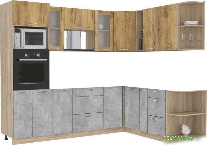 Готовая кухня Интерлиния Мила 1.88x2.6 правая без столешницы (дуб золотой/бетон) - фото