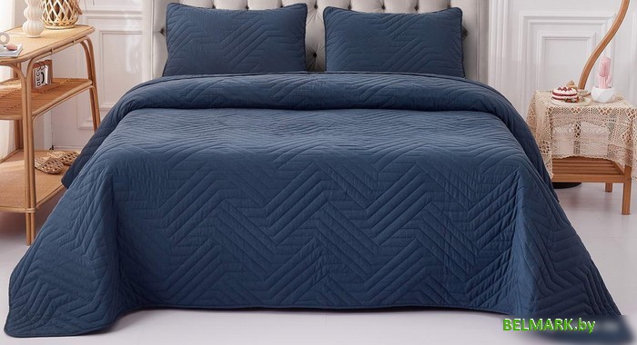Набор текстиля для спальни Sofi De MarkO Мориц 230х250 Пок-МЦ-сн-230х250 (синий) - фото