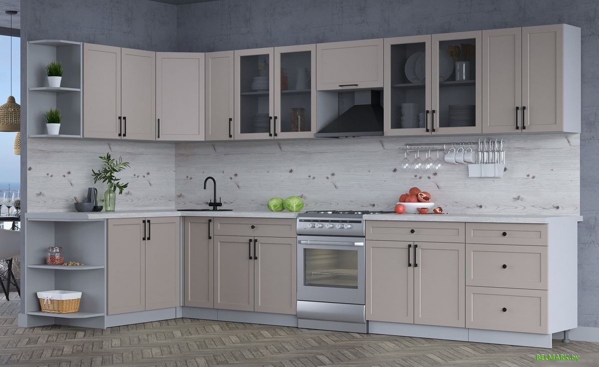 Готовая кухня Интерлиния Тренд 1.7x3.7 левая (луна/луна/бискайская сосна) - фото2