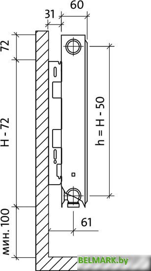 Стальной панельный радиатор Royal Thermo Ventil Compact VC11-500-800 (Bianco Traffico) - фото2