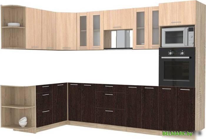 Готовая кухня Интерлиния Мила 1.68x3.0 левая без столешницы (дуб молочный/дуб венге) - фото