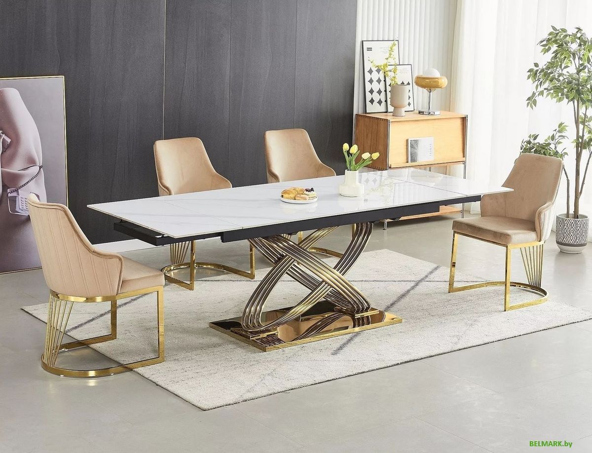 Кухонный стол Signal Hermes II 160-240/90 (эффект белого мрамора/золотой) - фото2