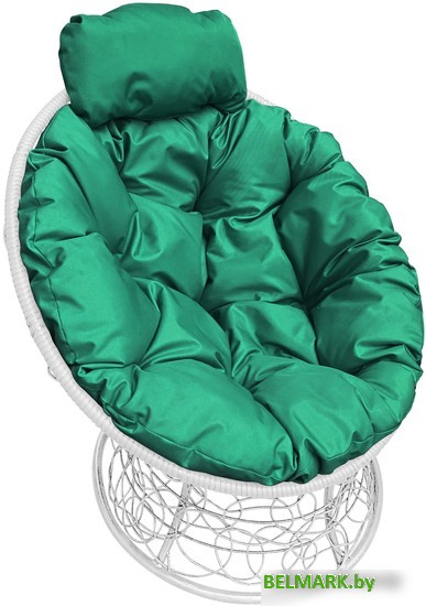 Кресло M-Group Папасан мини 12070104 (белый ротанг/зеленая подушка) - фото