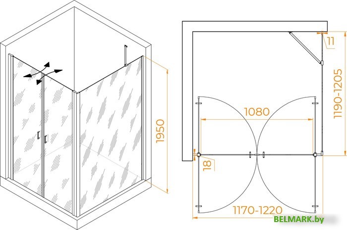 Душевой уголок RGW PA-134B (PA-104B+Z-050-2B+O-204B) 060814422-14 120x120 (черный/прозрачное стекло) - фото2