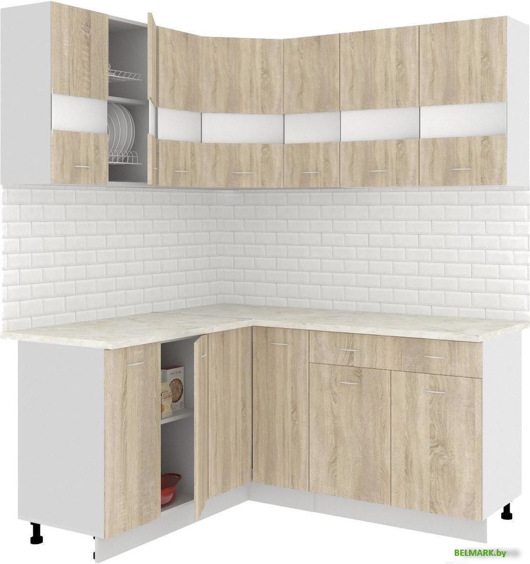 Готовая кухня Кортекс-мебель Корнелия Экстра 1.5x1.7м (дуб сонома/мадрид) - фото