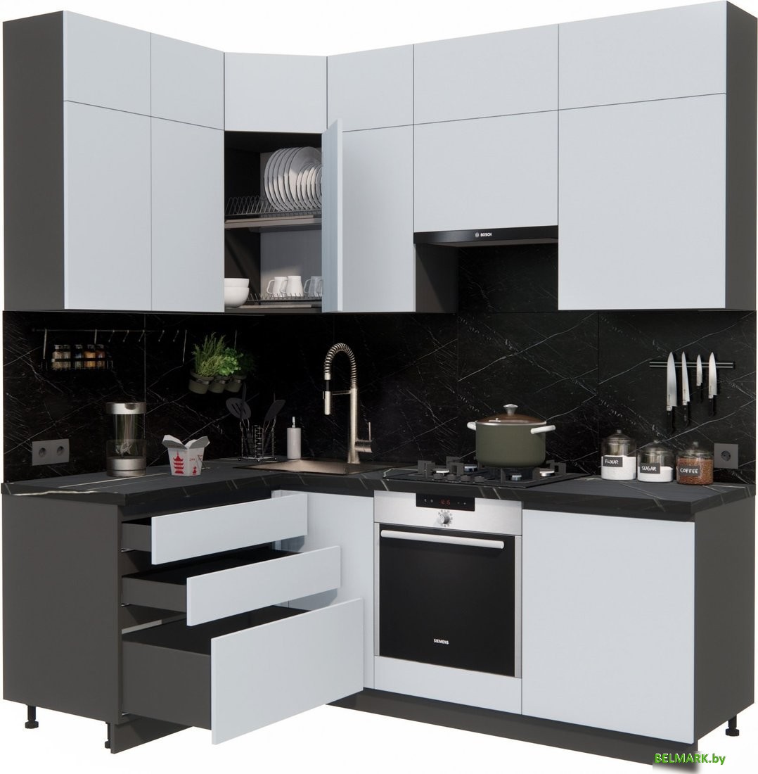 Готовая кухня ВерсоМебель Эко Премиум 1.4x2.2 левая (сумеречный голубой/ст. тунис) - фото2