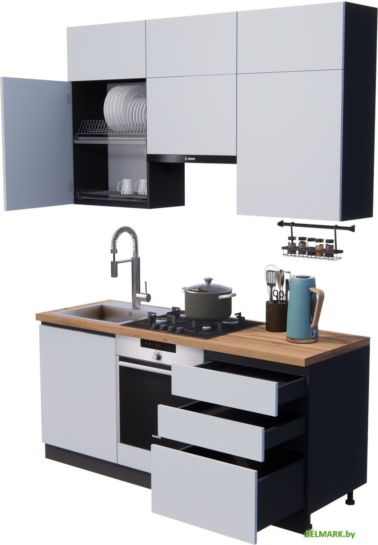 Готовая кухня ВерсоМебель Эко Премиум 1.8 (сумеречный голубой/ст. дуб вотан) - фото2