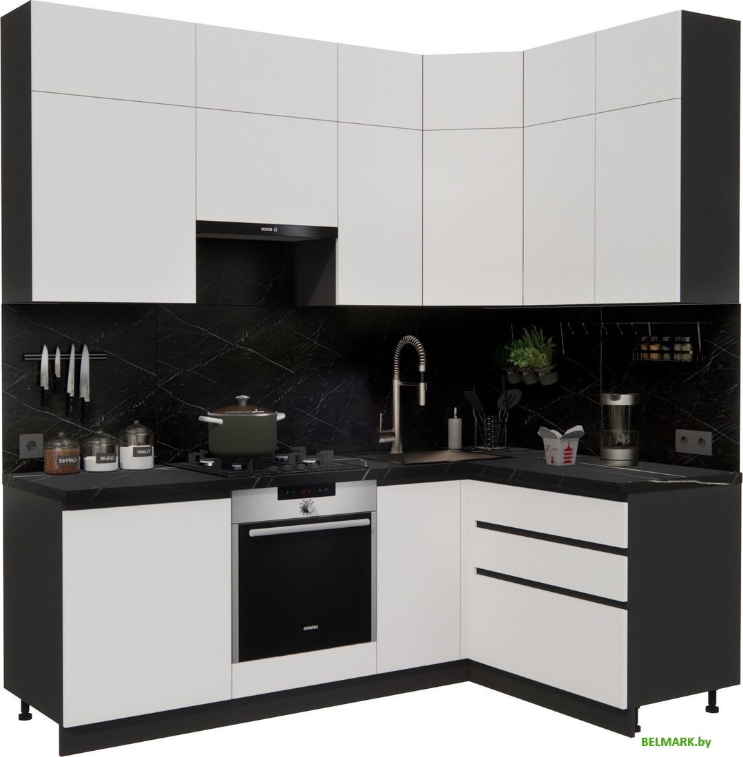 Готовая кухня ВерсоМебель Эко Премиум 1.4x2.2 правая (белый фасадный/ст. тунис) - фото