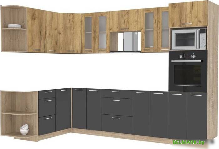 Готовая кухня Интерлиния Мила 1.68x3.0 левая без столешницы (дуб золотой/антрацит) - фото