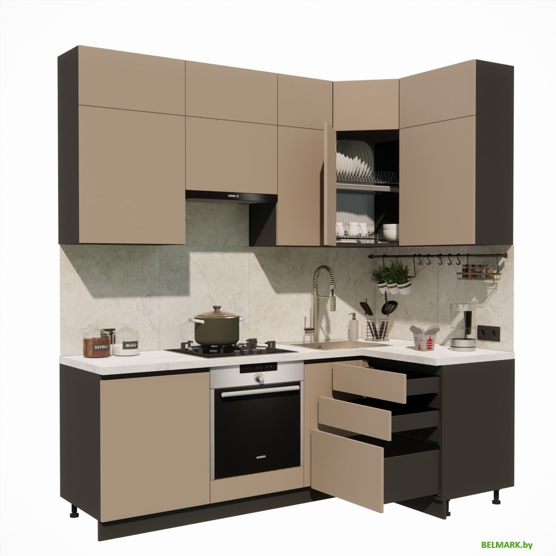 Готовая кухня ВерсоМебель Эко Премиум 1.2x2.2 правая (глиняный серый/ст. мрамор лацио) - фото2