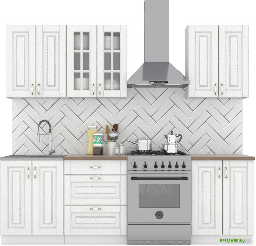 Готовая кухня Интермебель Бостон-4 1.8 (акация белая/мрамор лацио белый) - фото