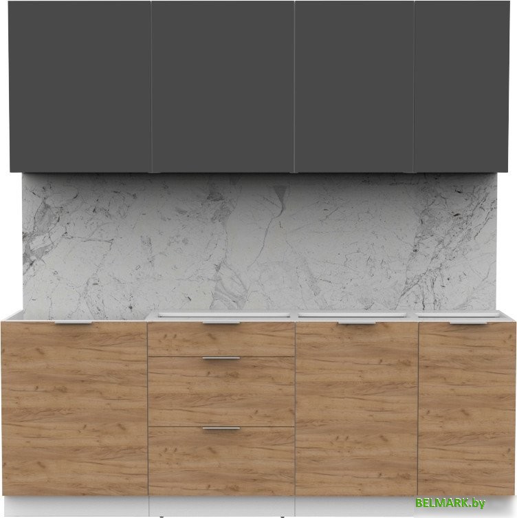 Готовая кухня Интермебель Микс Топ-6 2.1м без столешницы (графит серый/дуб крафт золотой) - фото