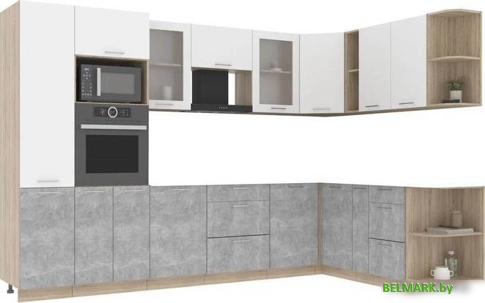 Готовая кухня Интерлиния Мила 1.88x3.2 правая без столешницы (белый платинум/бетон) - фото