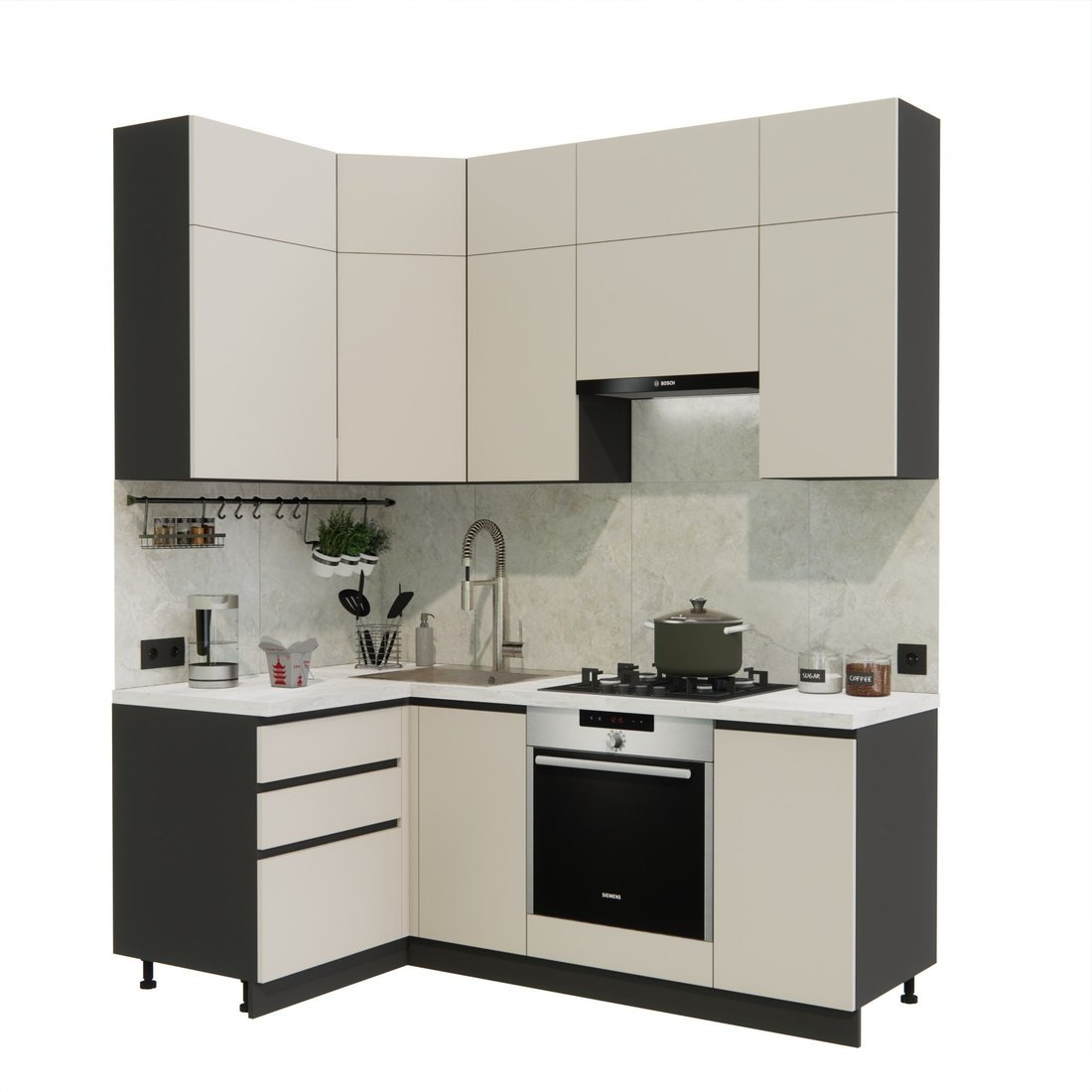 Готовая кухня ВерсоМебель Эко Премиум 1.2x2.0 левая (кашемир/ст. мрамор лацио) - фото