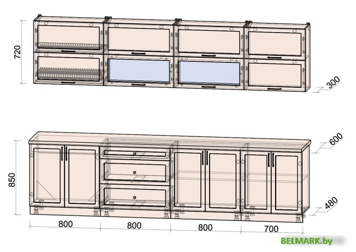 Готовая кухня Интерлиния Тренд 3.1Б (луна/луна/бискайская сосна) - фото2