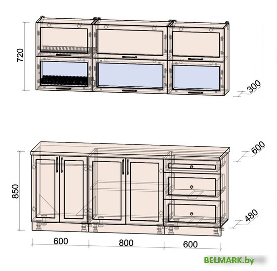 Готовая кухня Интерлиния Тренд 2.0Б (мята/мята/дуб бунратти) - фото2