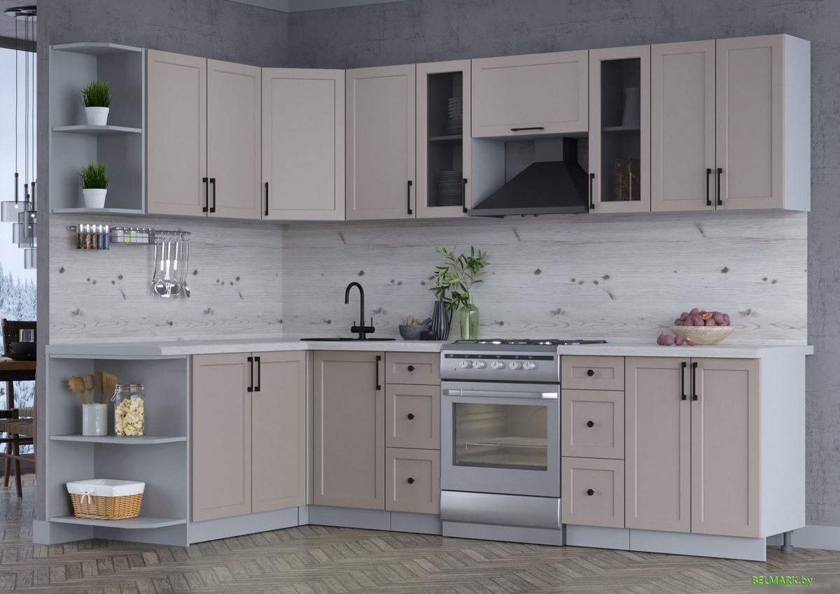 Готовая кухня Интерлиния Тренд 1.7x2.8 левая (луна/луна/бискайская сосна) - фото2