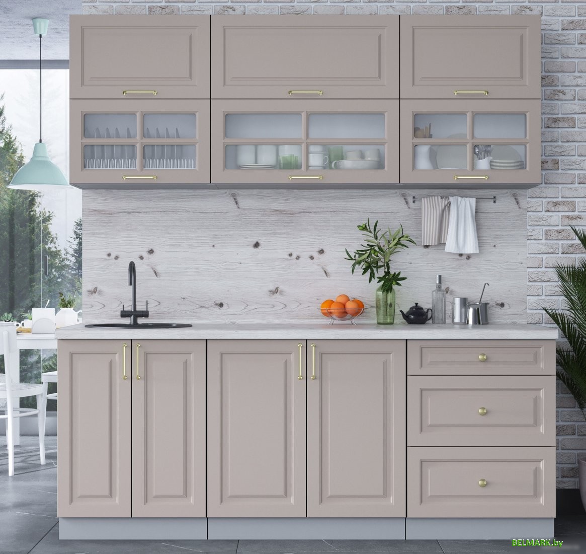 Готовая кухня Интерлиния Мила Шато 2.0Б (луна/луна/бискайская сосна) - фото2