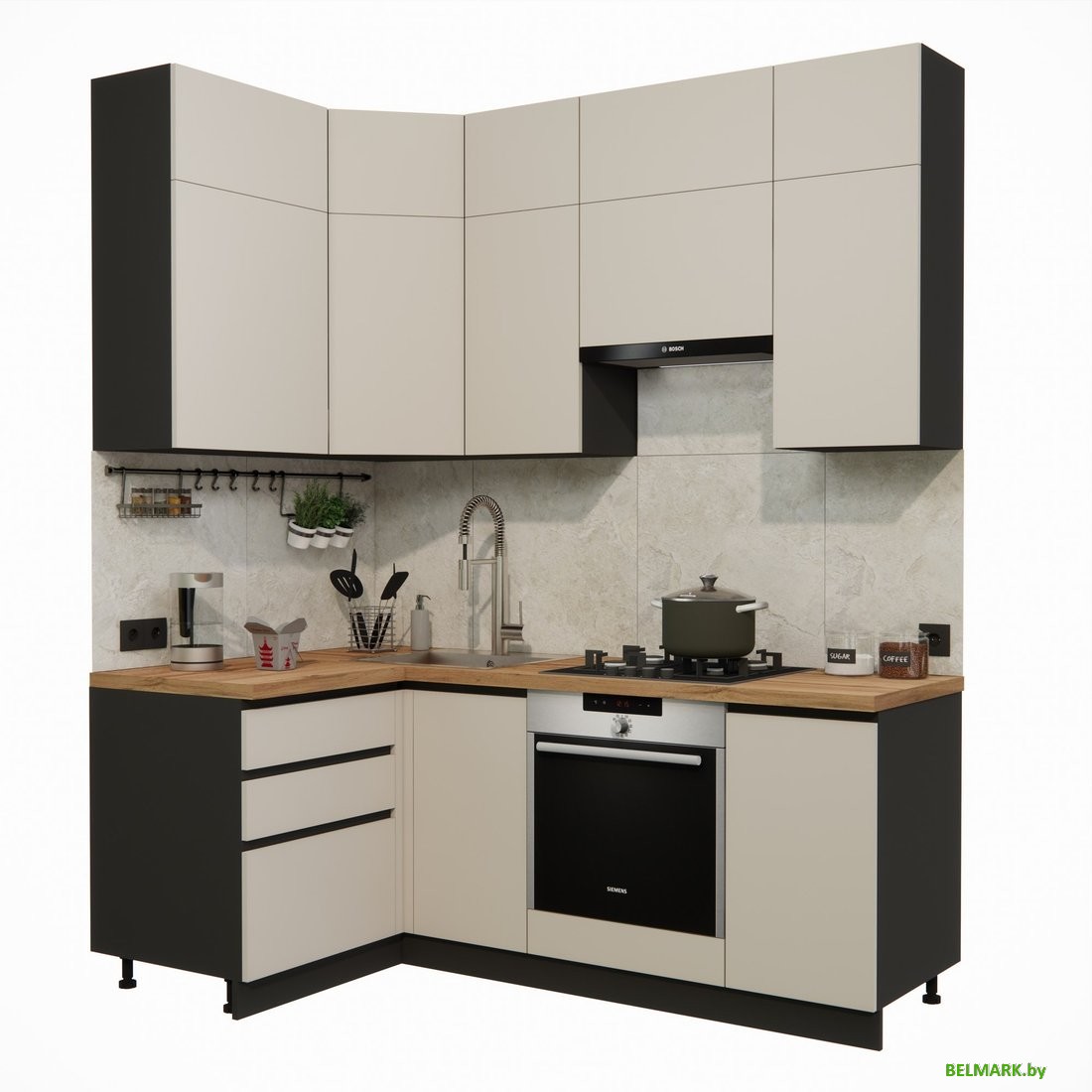 Готовая кухня ВерсоМебель Эко Премиум 1.2x2.0 левая (кашемир/ст. дуб вотан) - фото