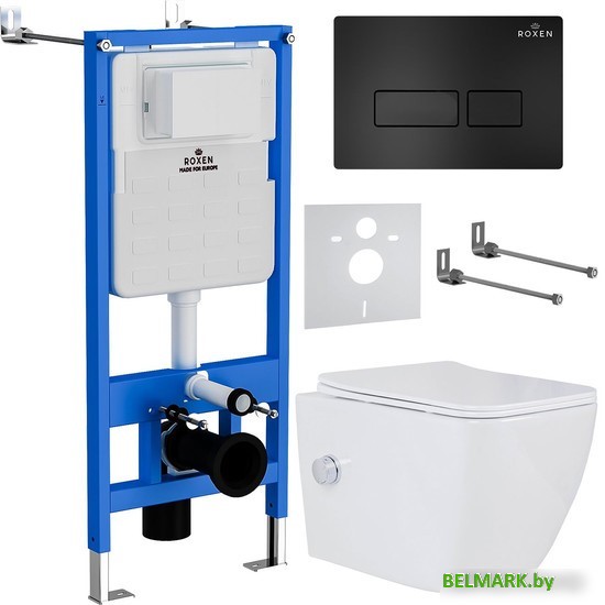 Унитаз подвесной Roxen Cube Bidet One Rimless 6 в 1 StounFix Dual Fresh 583046 (кнопка: черный матовый) - фото