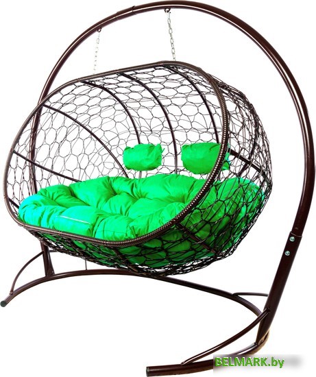Подвесной диван M-Group Лежебока 11180204 (с коричневым ротангом/зеленая подушка) - фото