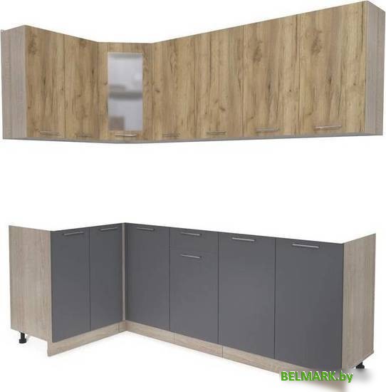 Готовая кухня Интерлиния Мила 12x22 без столешницы (дуб золотой/антрацит) - фото