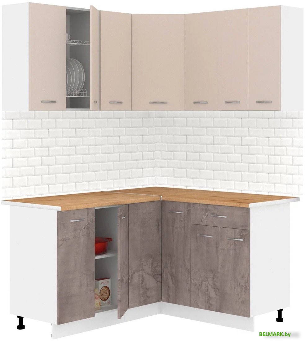 Готовая кухня Кортекс-мебель Корнелия Лира 1.5x1.4 (капучино/оникс/дуб бунратти) - фото