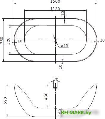 Ванна BelBagno BB27 150x78 - фото2