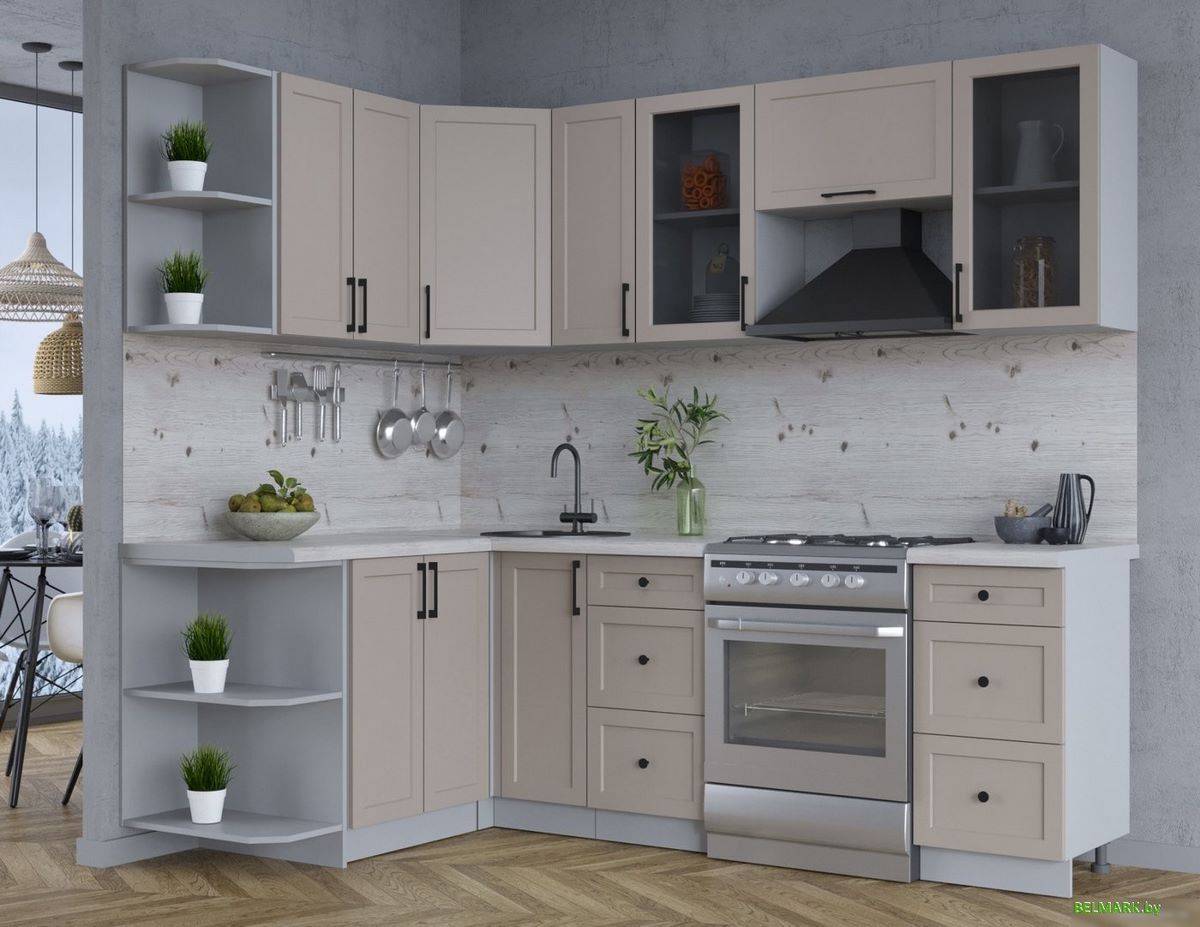 Готовая кухня Интерлиния Тренд 1.5x2.3 левая (луна/луна/бискайская сосна) - фото2