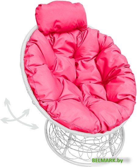 Кресло M-Group Папасан пружинка мини 12090108 (белый ротанг/розовая подушка) - фото