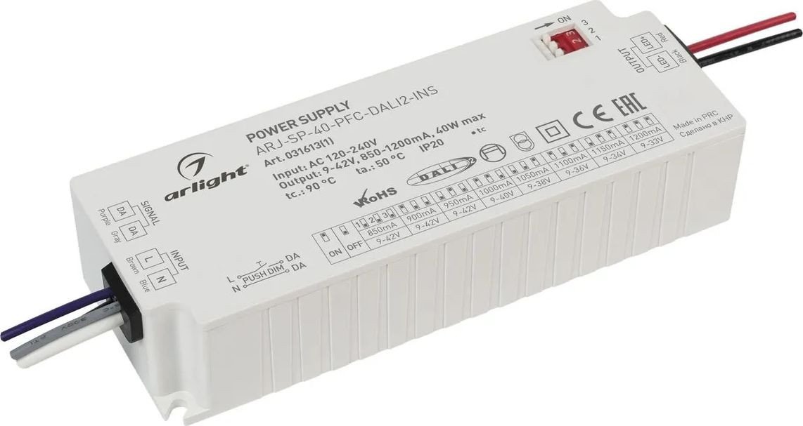 Диммер для одноцветных лент (без RGB) Arlight ARJ-SP-40-PFC-Dali2-INS 9-47V 40W IP20 0,85-1,2A 031613(1) - фото
