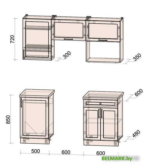 Готовая кухня Интерлиния Тренд 1.7В (мята/мята/дуб бунратти) - фото2