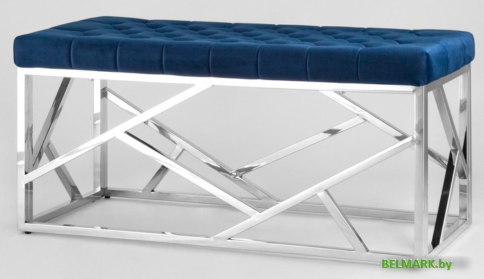Пуфик Stool Group Арт Деко Bench-016 (вельвет синий/сталь серебристый) - фото