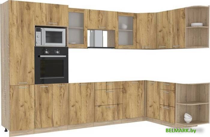 Готовая кухня Интерлиния Мила 1.68x3.2 правая без столешницы (дуб золотой/дуб золотой) - фото