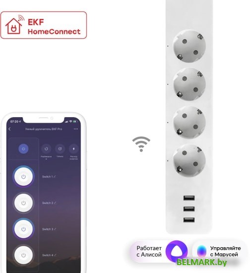 Умный удлинитель EKF Connect PRO Wi-Fi c USB RCE-2-WF - фото2