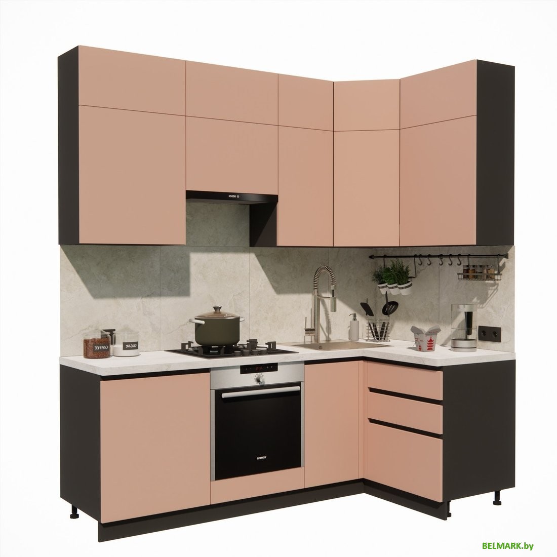 Готовая кухня ВерсоМебель Эко Премиум 1.2x2.2 правая (пудровый/ст. мрамор лацио) - фото