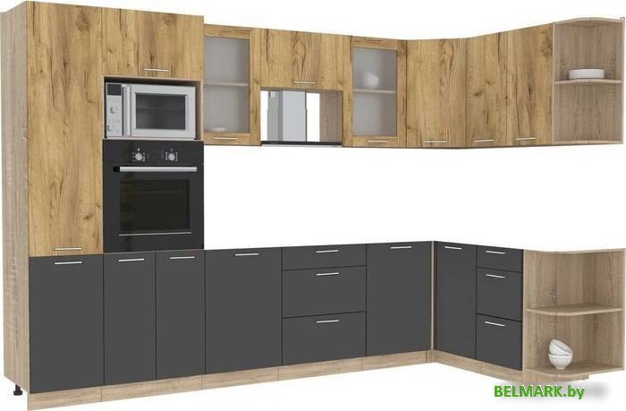 Готовая кухня Интерлиния Мила 1.68x3.2 правая без столешницы (дуб золотой/антрацит) - фото